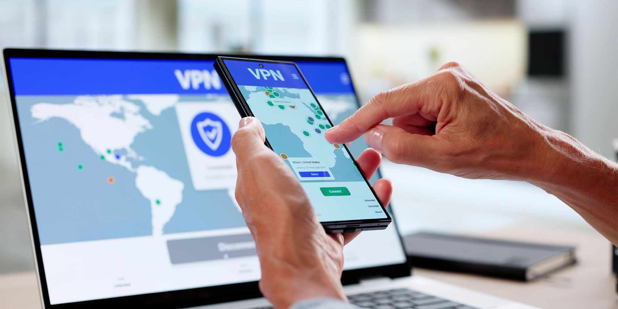 VPN connection established on computer and smartphone